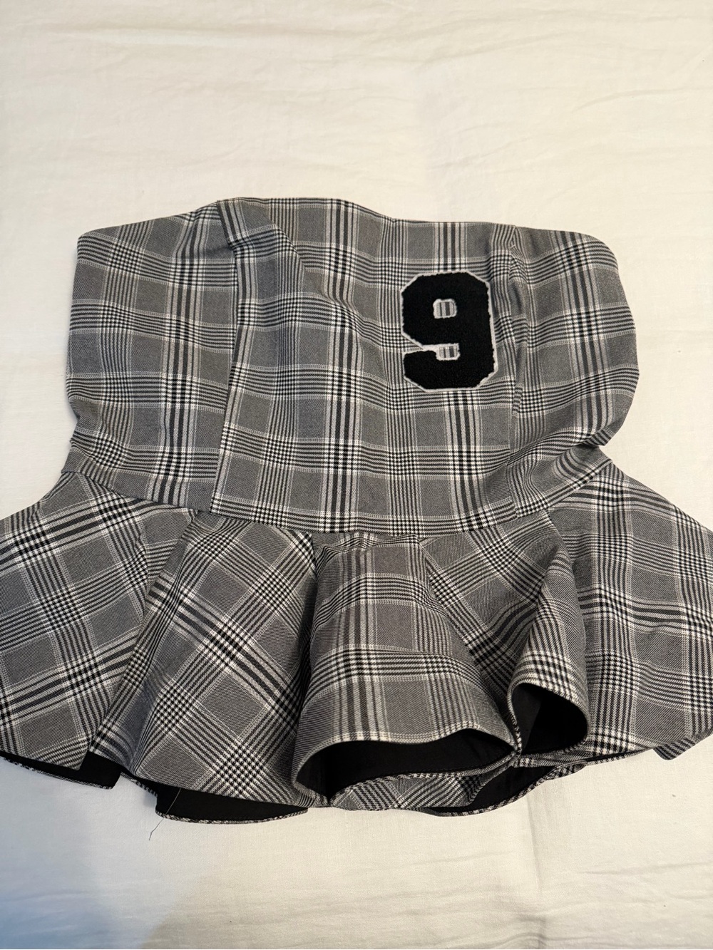 Girls Gray Plaid Peplum top with Number 9 Patch